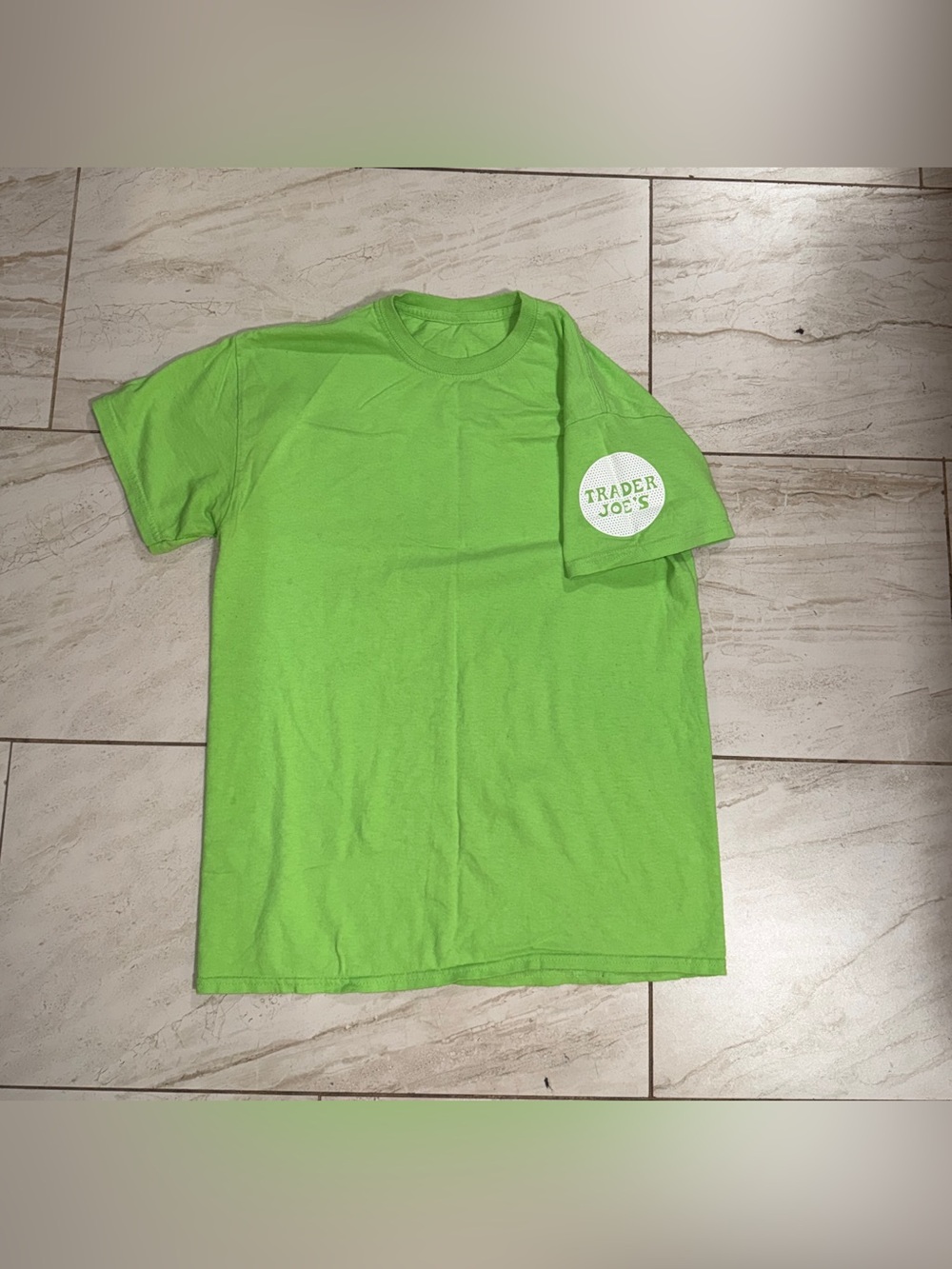 Trader Joe's CREW MEMBER Bright Lime Green Logo Tee